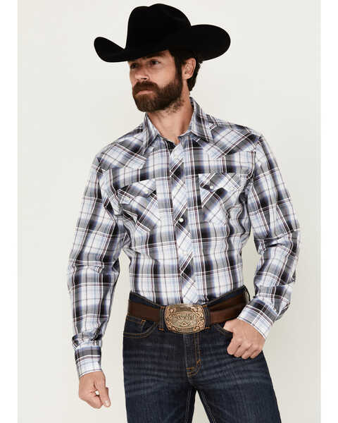 Wrangler Retro Men's Plaid Print Long Sleeve Snap Western Shirt, White, hi-res