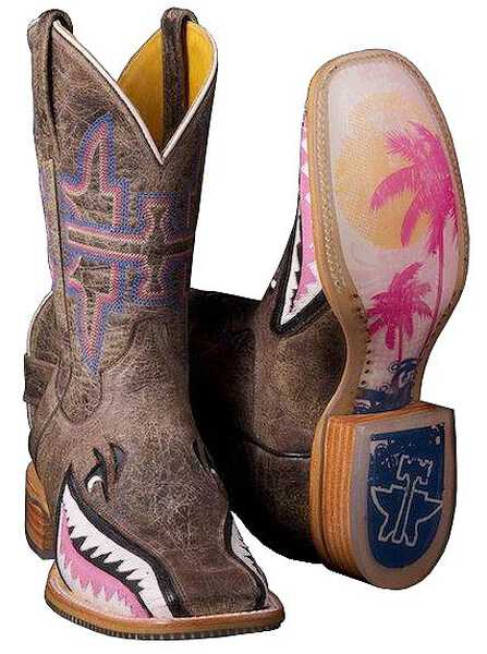Image #2 - Tin Haul Women's Man Eater Shark Western Boots - Square Toe, Dark Brown, hi-res