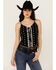 Image #1 - Idyllwind Women's Sunnett Embroidered Fringe Hanky Hem Tank, Black, hi-res