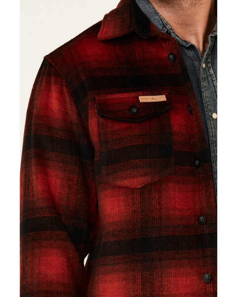 Image #3 - Powder River Outfitters Men's Red Ombre Plaid Wool Button-Front Shirt Jacket , Black/red, hi-res