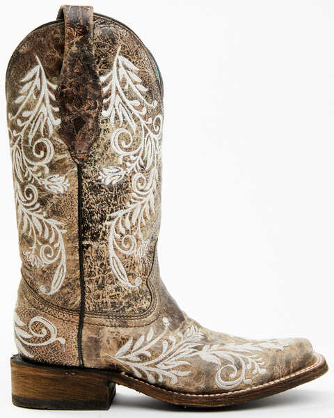 Corral Women's White Embroidery Glow Western Boots - Square Toe, Brown, hi-res