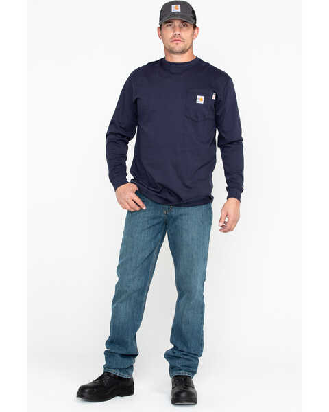 Image #7 - Carhartt Men's FR Long Sleeve Pocket Work Shirt, Navy, hi-res