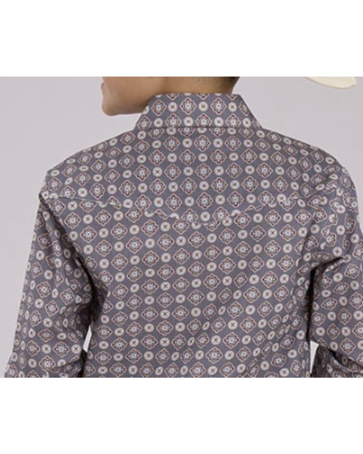 Image #2 - Roper Boys' Saltillo Medallion Print Long Sleeve Snap Western Shirt, Grey, hi-res