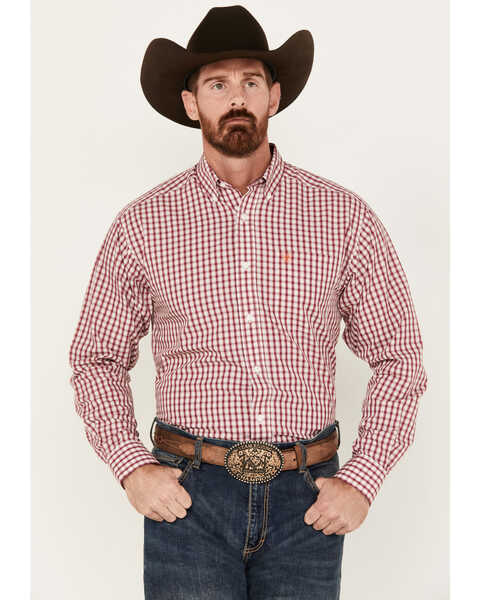 Ariat Men's Valen Plaid Print Long Sleeve Button-Down Western Shirt, Magenta, hi-res
