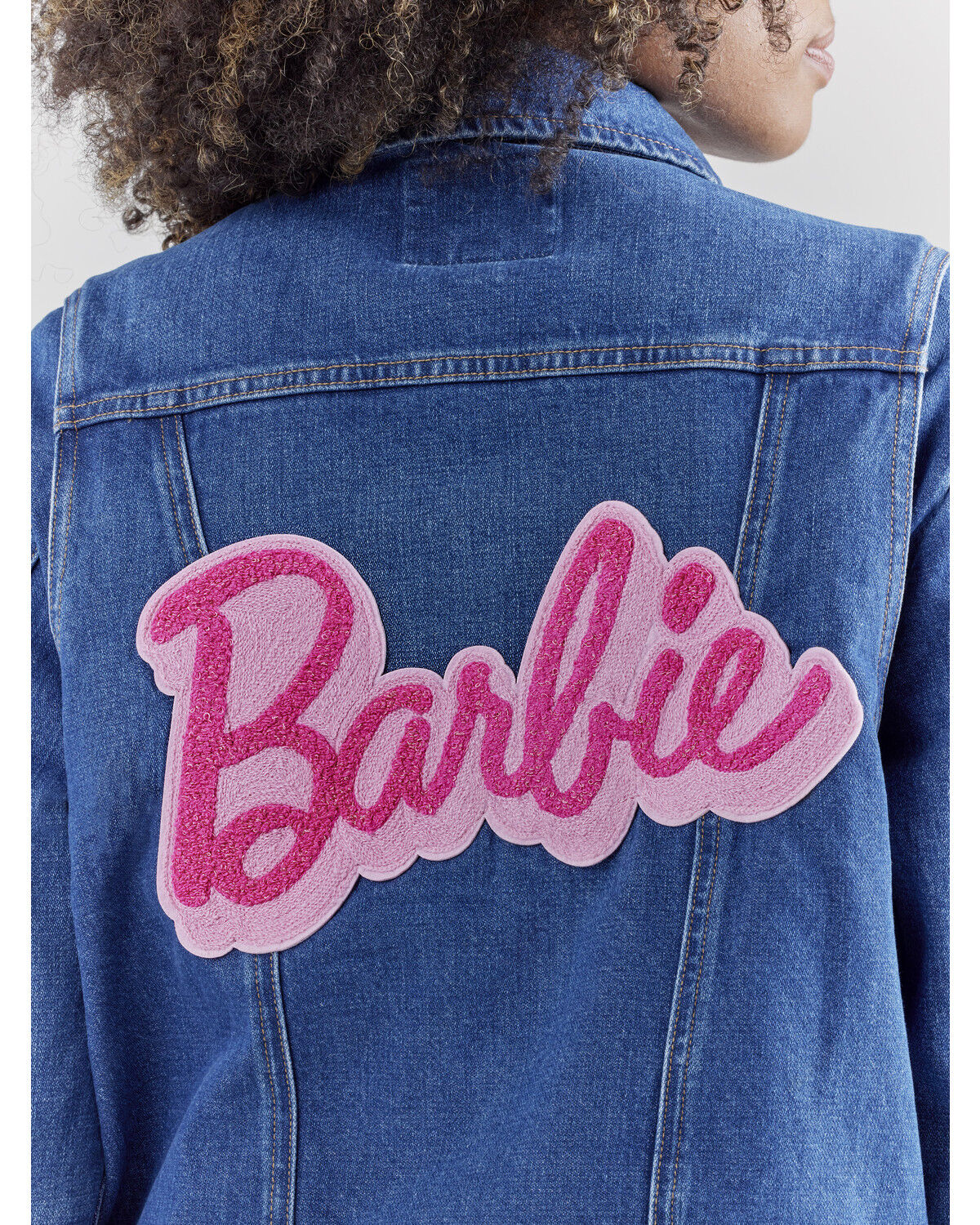 Image #3 - Wrangler® X Barbie™ Women's Dark Wash Barbie™ Logo Zip Front Denim Jacket, Dark Wash, hi-res