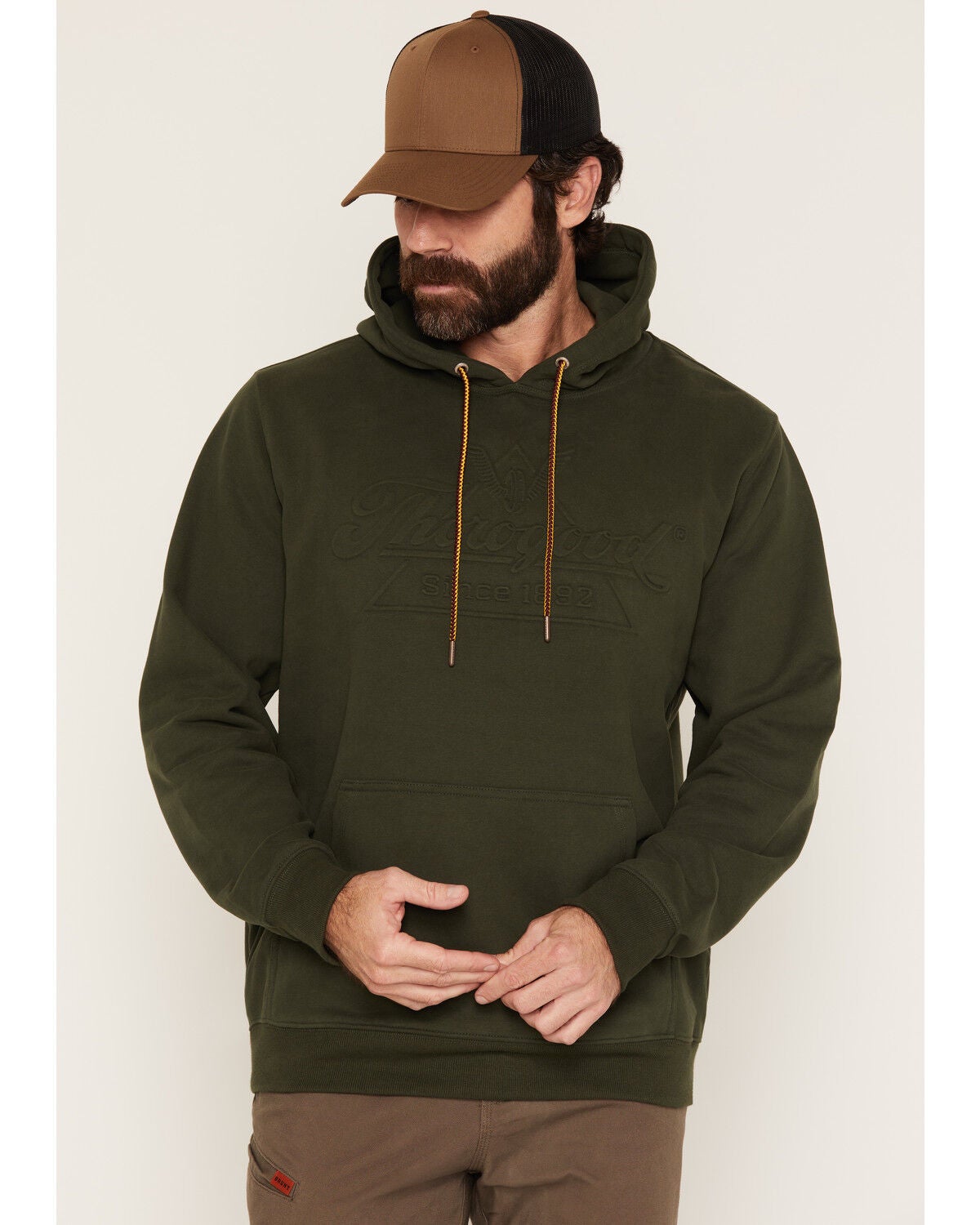 Thorogood Men's Embossed Logo Hooded Sweatshirt, Olive, hi-res