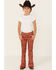 Image #1 - Ranch Dress'n Girls' Southwestern Steerhead Print Stretch Super Flare Jeans, Brown, hi-res