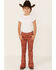 Image #1 - Ranch Dress'n Girls' Southwestern Steerhead Print Stretch Super Flare Jeans , Brown, hi-res