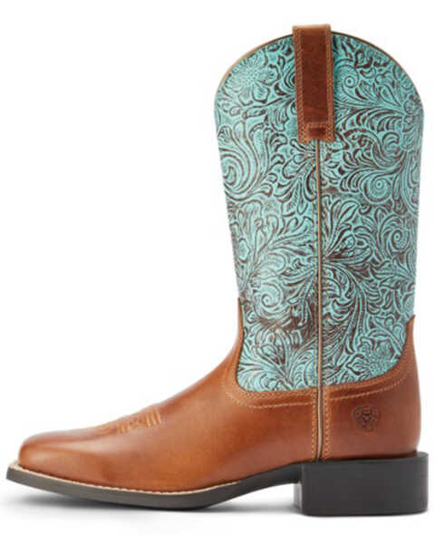 Image #2 - Ariat Women's Round Up Embossed Floral Print Performance Western Boots - Broad Square Toe , Brown, hi-res