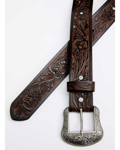 Image #2 - Shyanne Women's Brown Filigree & Floral Cutout Tooled Leather Belt, Brown, hi-res