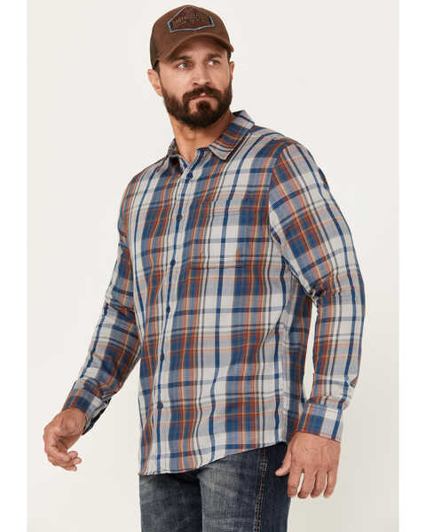 Image #2 - Brothers and Sons Men's Plaid Print Long Sleeve Button Down Performance Western Shirt, Dark Blue, hi-res