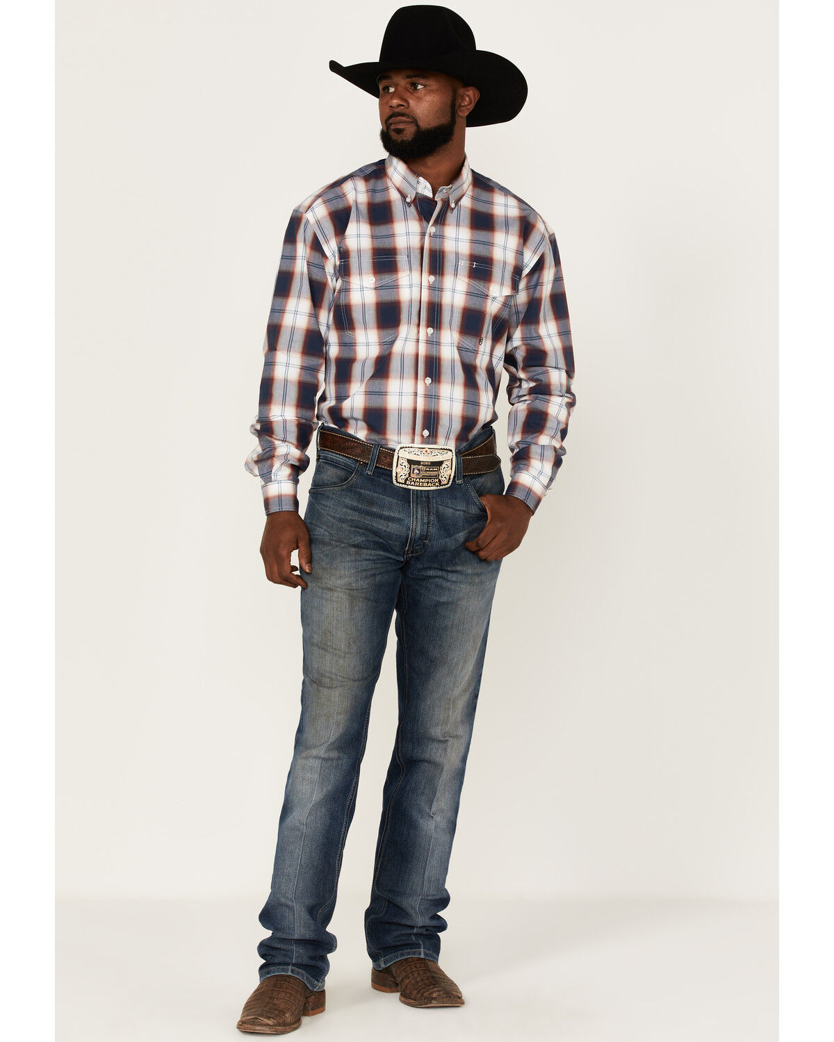 Image #2 - Roper Men's Liberty Bell Large Plaid Print Long Sleeve Button-Down Western Shirt, Blue, hi-res