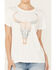 Image #3 - Blended Women's American Flag Steer Head Graphic Tee, Ivory, hi-res