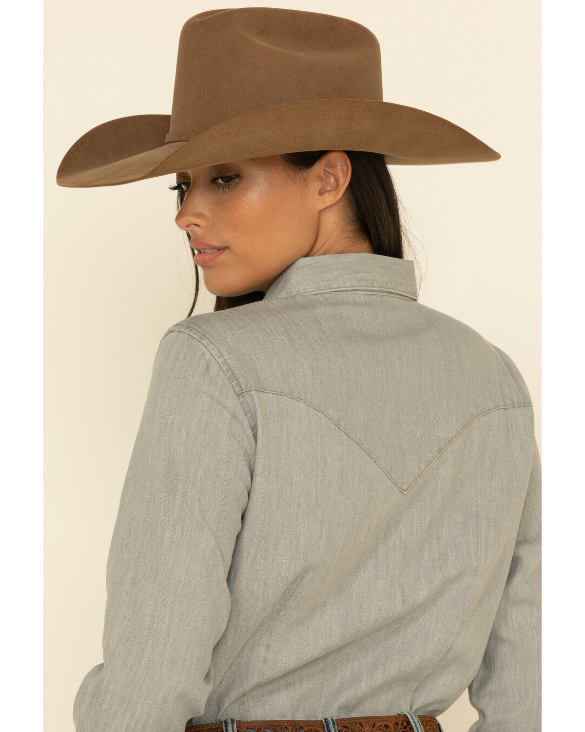 Image #8 - Wrangler Women's Solid Long Sleeve Snap Denim Shirt, Grey, hi-res