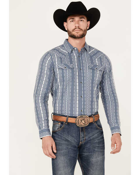 Cody James Men's War Hunt Southwestern Striped Print Long Sleeve Snap Western Shirt, White, hi-res