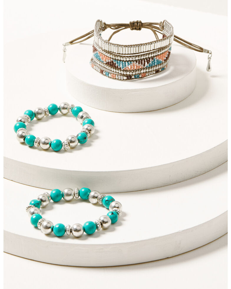 Idyllwind Women's Sky Mountain 3-Piece Silver & Turquoise Beaded Bracelet Set, Multi, hi-res