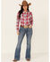 Roper Women's Red Plaid Long Sleeve Snap Western Core Shirt , Red, hi-res