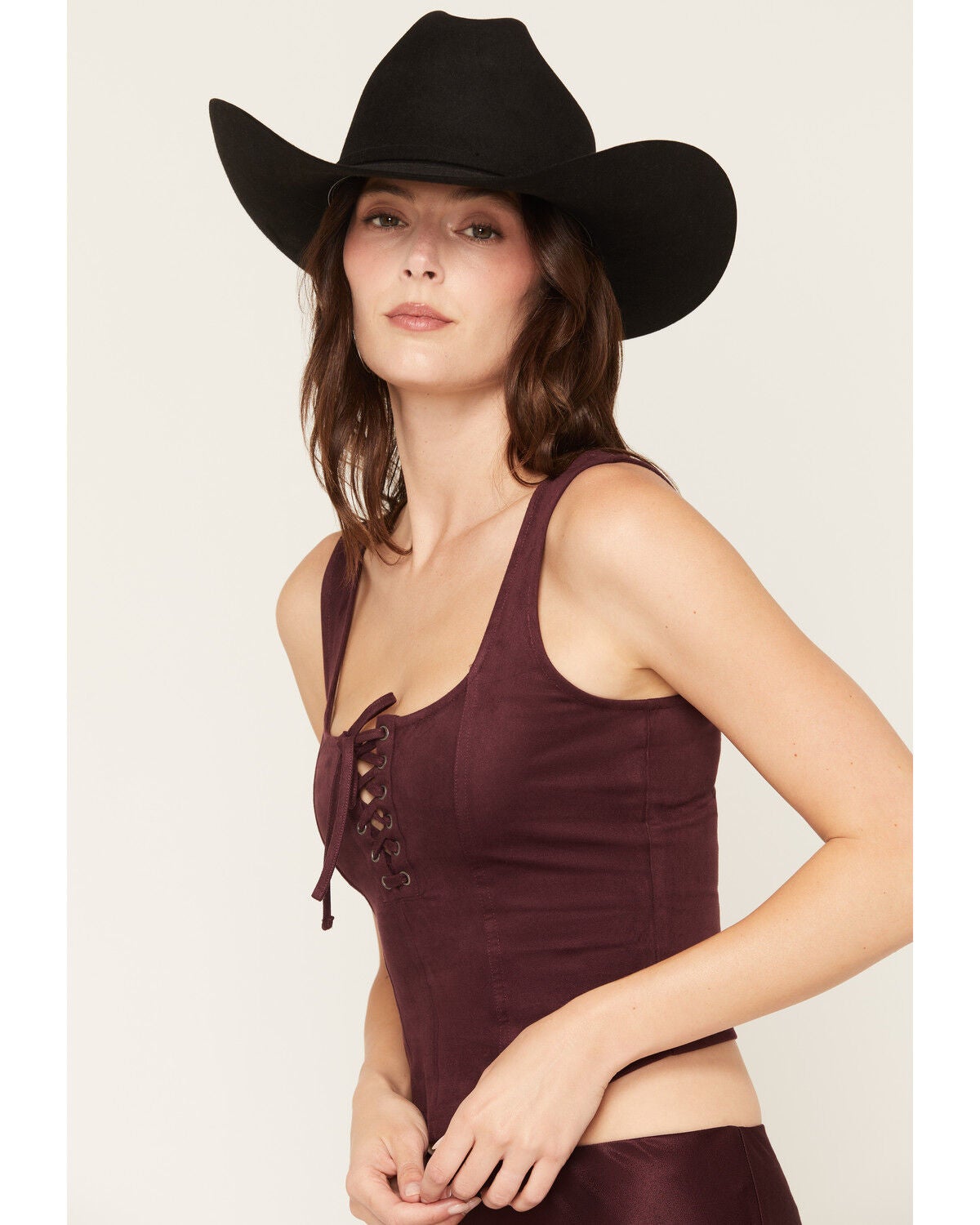 Image #2 - Idyllwind Women's Faux Suede Sleeveless Lace-Up Top, Wine, hi-res