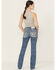 Image #1 - Miss Me Women's Medium Wash Mid Rise Butterfly Pocket Bootcut Stretch Denim Jeans, Medium Wash, hi-res