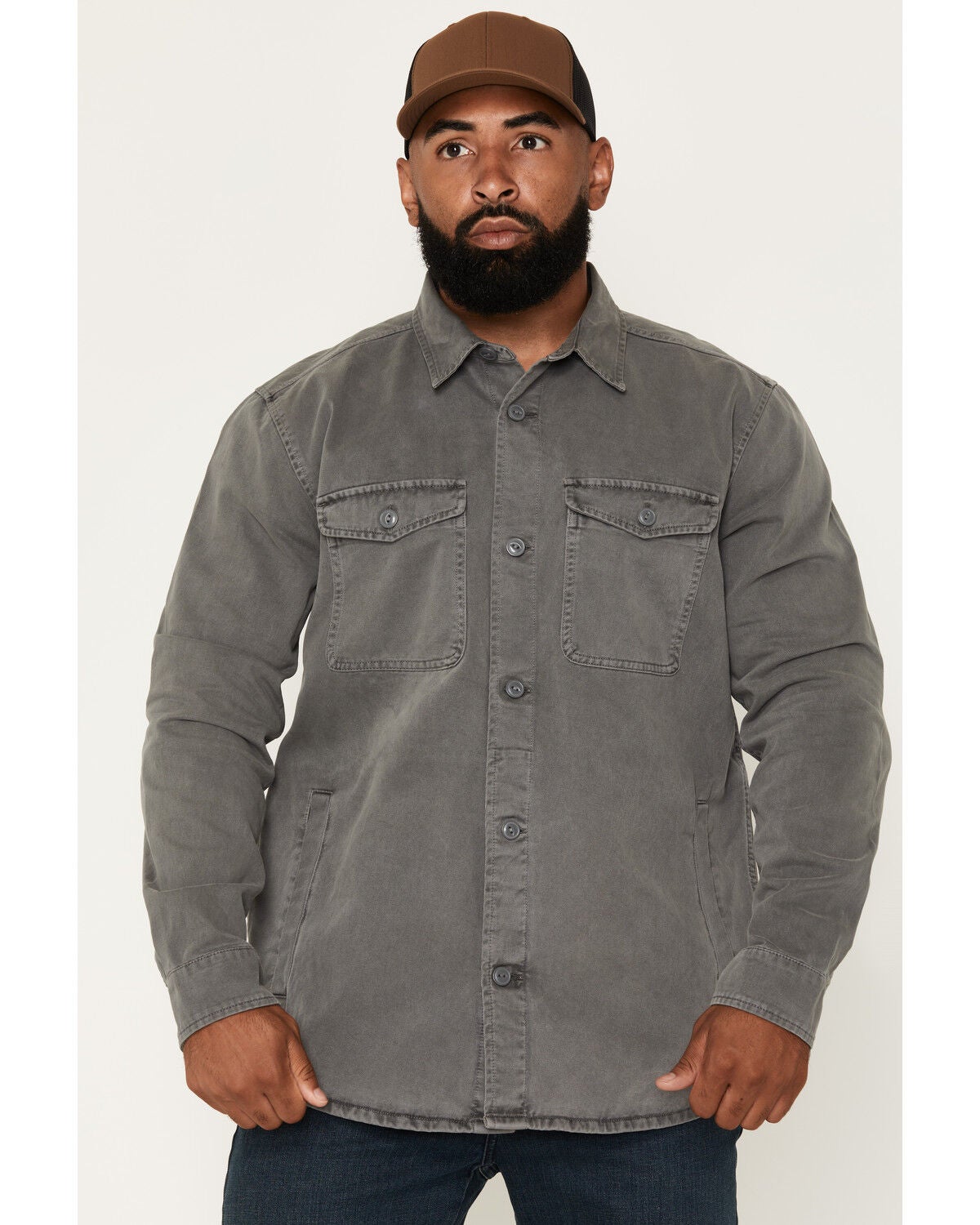 Hawx Men's Anvil Long Sleeve Button-Down Work Shirt Jacket, Grey, hi-res