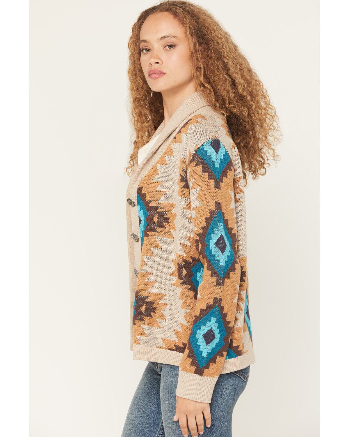 Image #2 - Cotton & Rye Women's Southwestern Button-Down Cardigan, Tan, hi-res