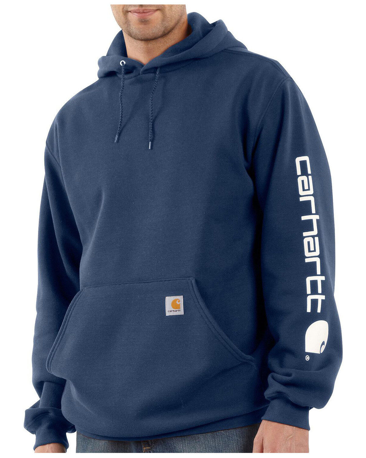 Image #4 - Carhartt Men's Loose Fit Midweight Logo Sleeve Graphic Hooded Sweatshirt - Big & Tall, Navy, hi-res
