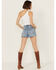 Image #3 - Vibrant Denim Women's Medium Wash High Rise Floral Embellished Denim Shorts, Medium Wash, hi-res
