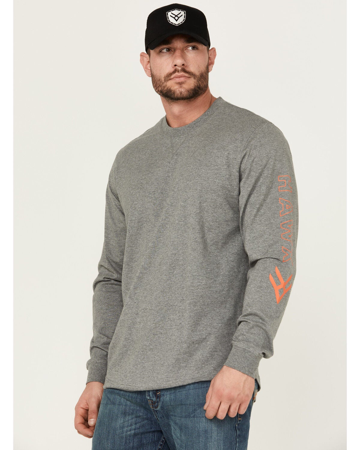 Hawx Men's Logo Long Sleeve Knit Work T-Shirt - Big, Heather Grey, hi-res