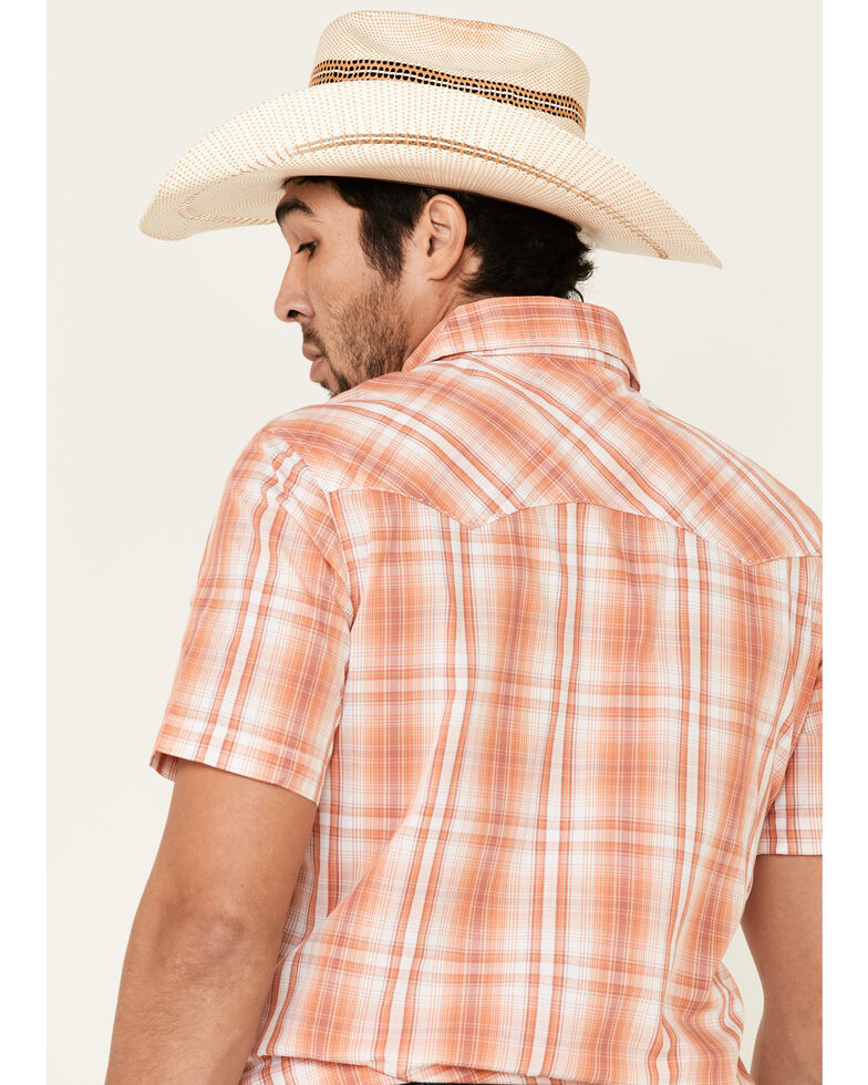 Wrangler Men's Orange Small Plaid Fashion Snap Short Sleeve Western Shirt , Orange, hi-res