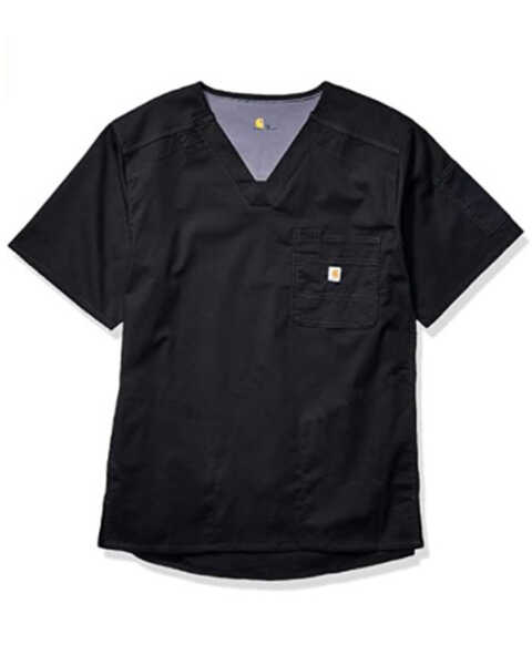 Image #1 - Carhartt Men's 2XL Solid Black Ripstop Scrub Utility Short Sleeve Work Shirt , Black, hi-res