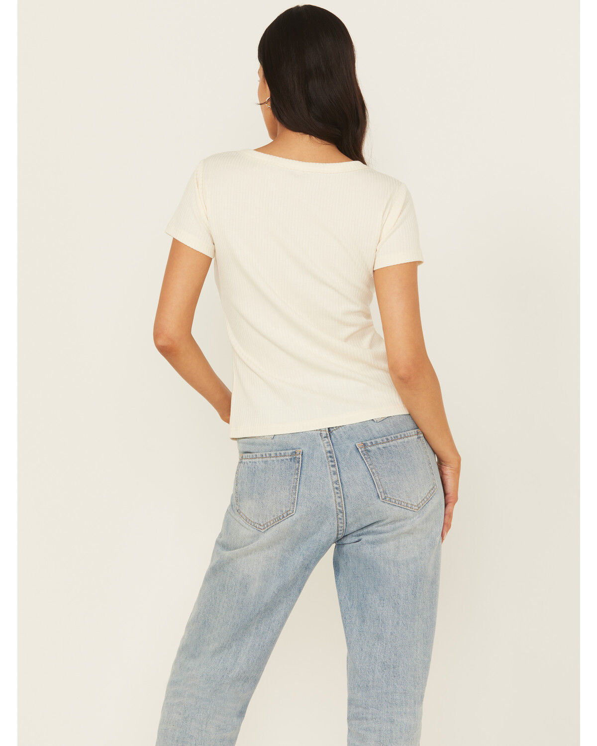 Image #4 - Shyanne Women's Studded Rib Knit V-Neck Top, Cream, hi-res