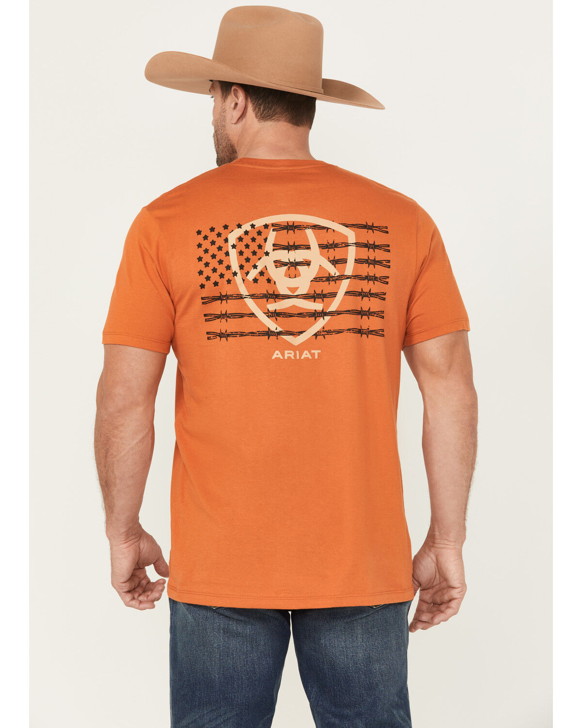 Image #1 - Ariat Men's Barb Shield Short Sleeve Graphic T-Shirt, Rust Copper, hi-res