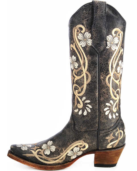 Image #2 - Circle G Women's Floral Embroidered Western Boots - Snip Toe, Black, hi-res