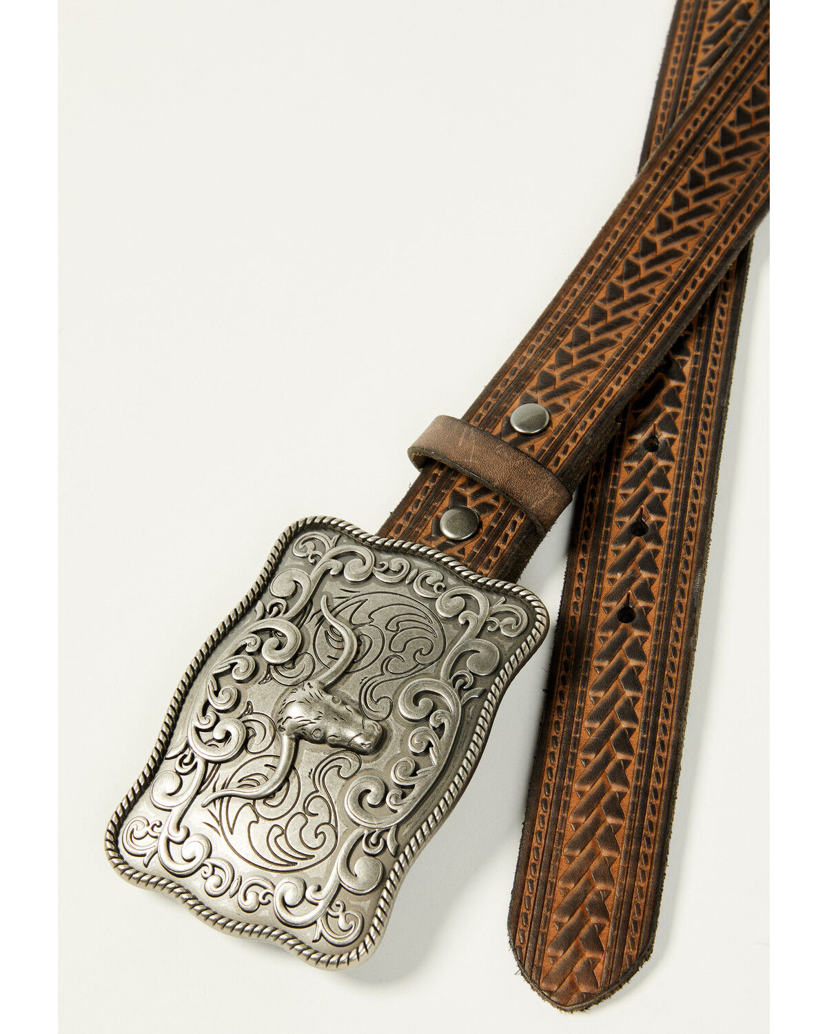 Image #2 - Cody James Men's Declan Embossed Buckle Belt, Brown, hi-res