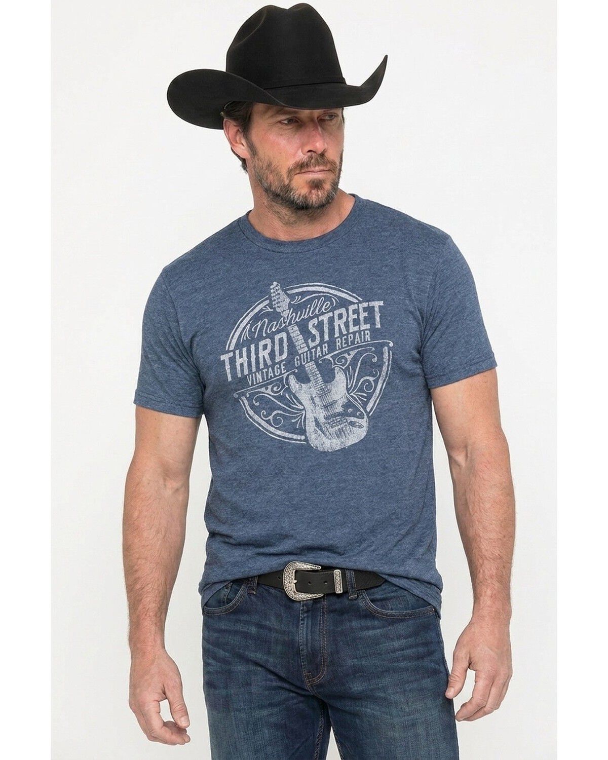 Americana Men's Nashville Guitar Short Sleeve Graphic T-Shirt, Navy, hi-res