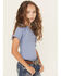Image #2 - Fornia Girls' Solid Lettuce Edge Short Sleeve Top, Blue, hi-res