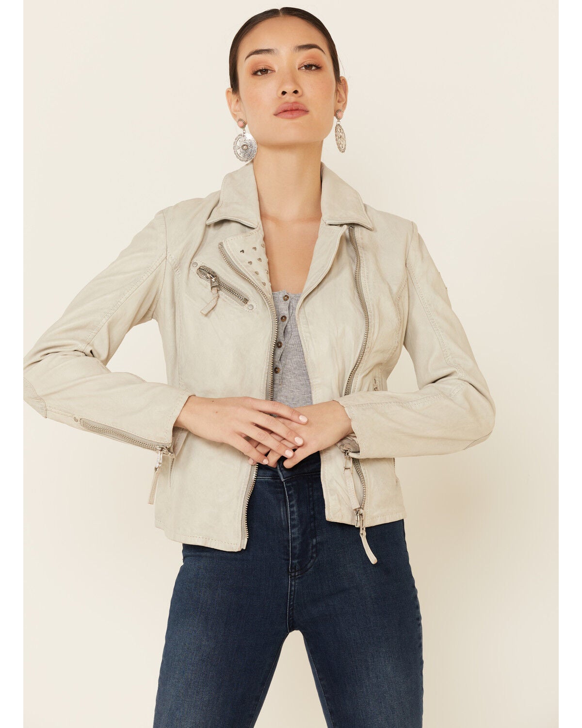 Image #1 - Mauritius Women's Off White Summer Just Smile Leather Jacket , , hi-res