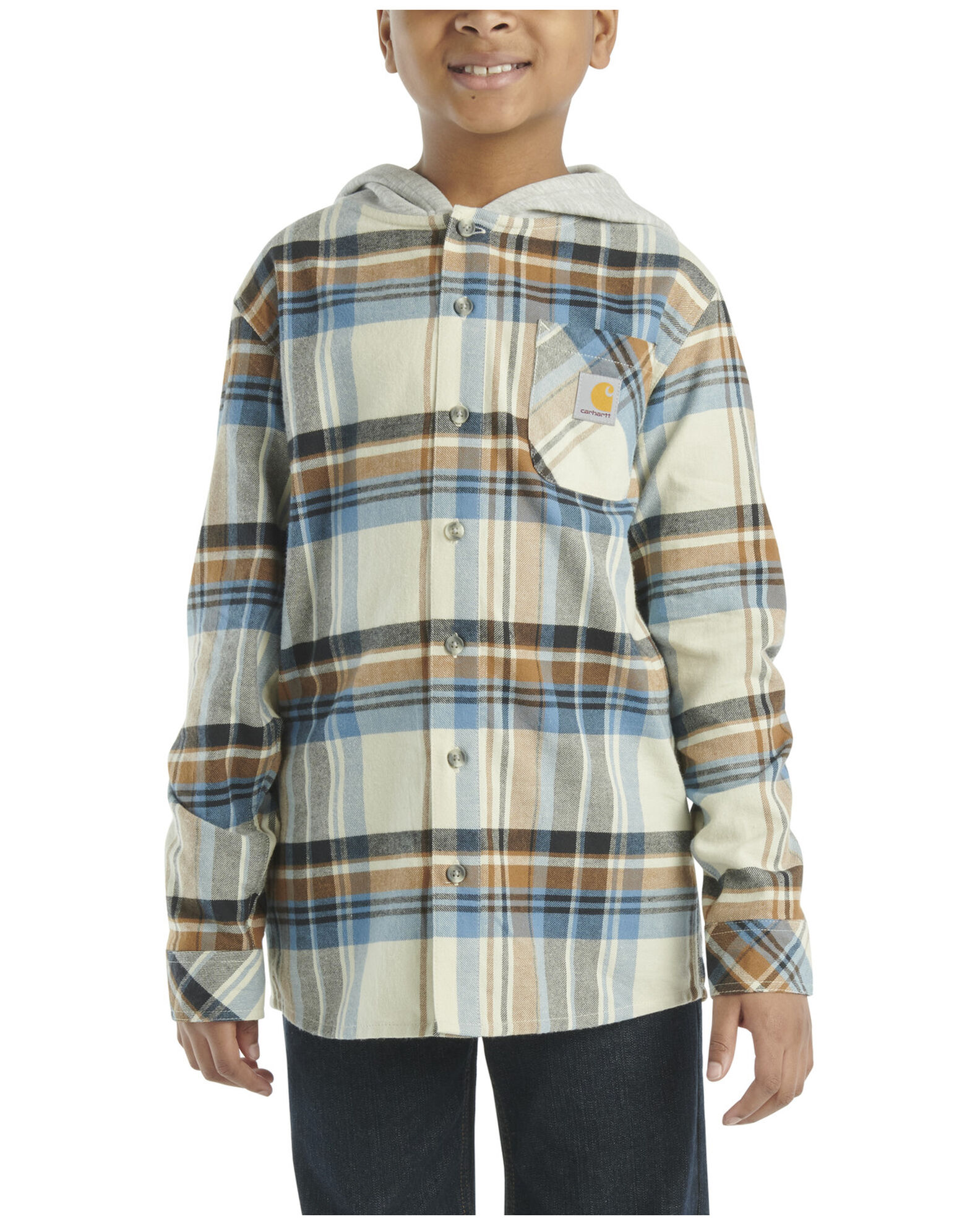 Carhartt Boys Plaid Print Button Down Hooded Shirt Jacket Country Outfitter