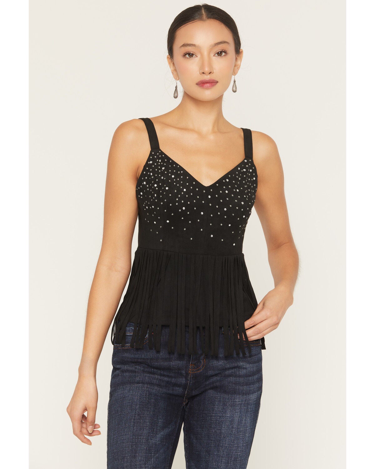 Image #2 - Idyllwind Women's Fringe Sequin Sleeveless Tank Top, Black, hi-res