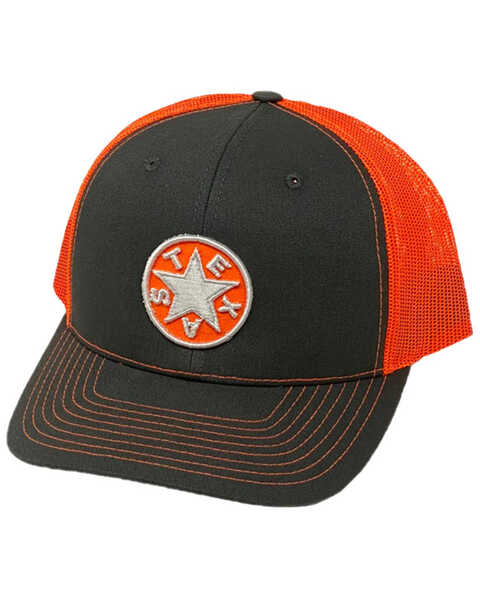 Oil Field Hats Men's Heather Grey & Orange Texas Star Patch Mesh-Back Ball Cap , Charcoal, hi-res