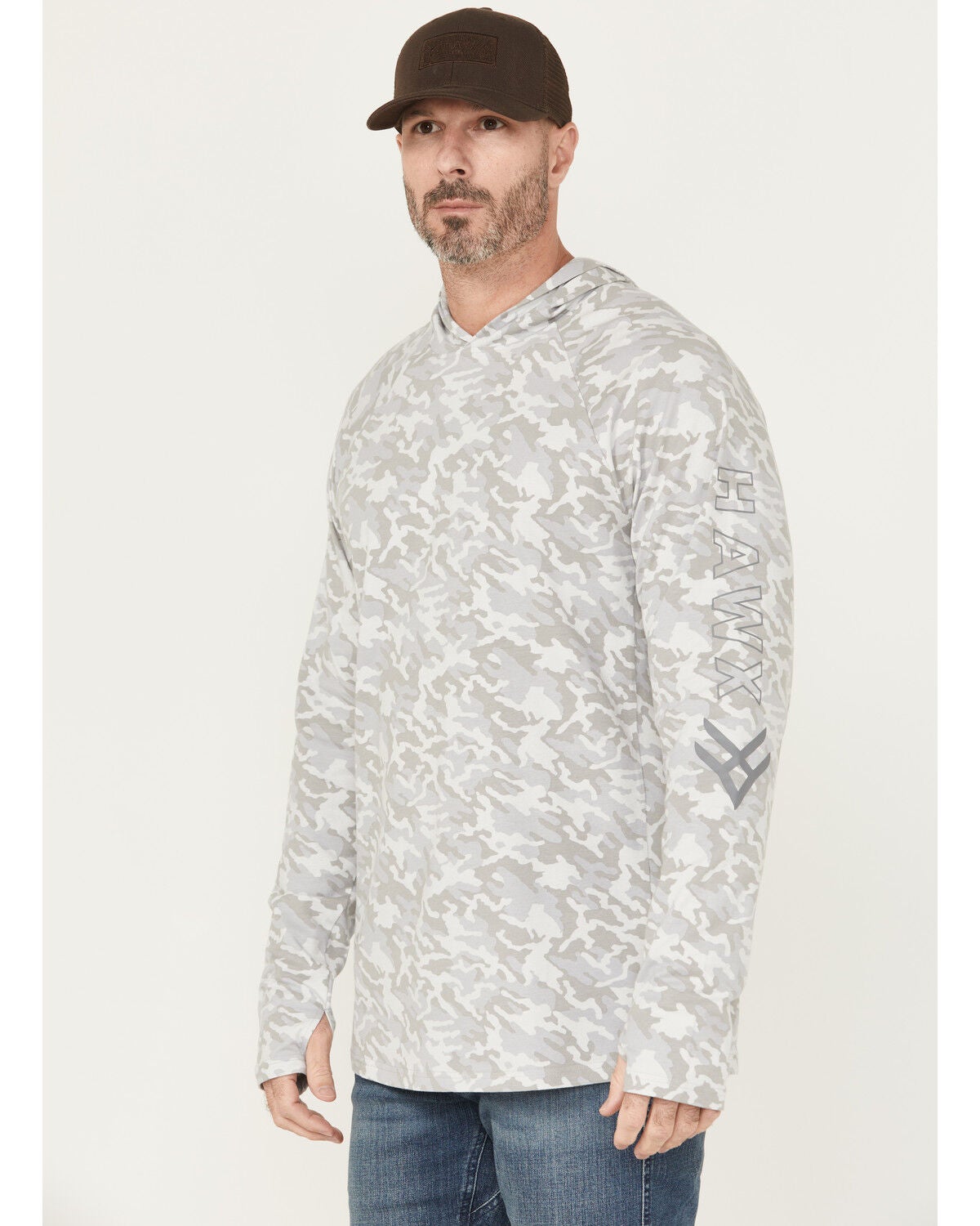 Hawx Men's Sundown Camo Print Hooded Work Shirt, Grey, hi-res