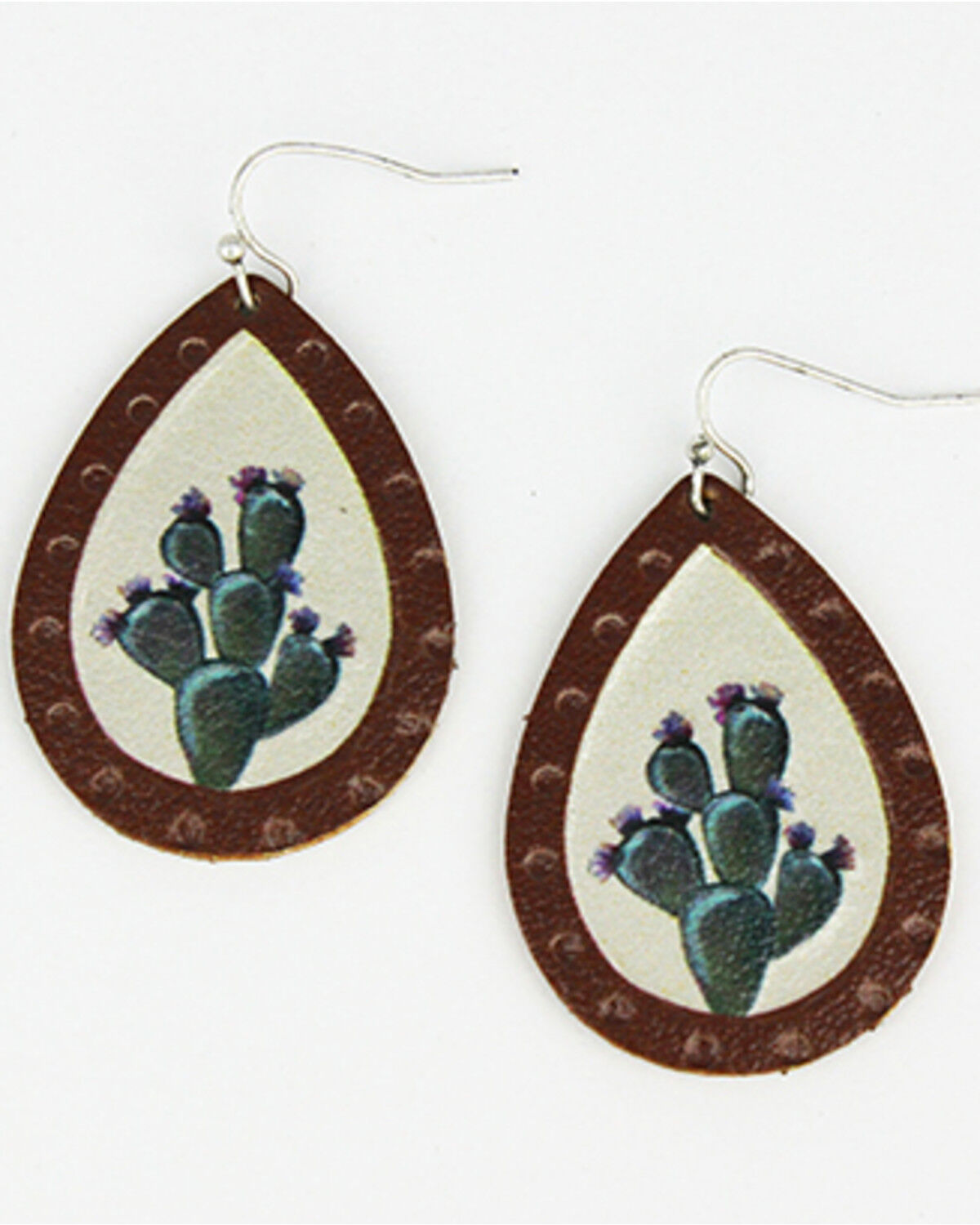 Image #1 - Prime Time Jewelry Women's Cactus Print Teardrop Earrings, Silver, hi-res