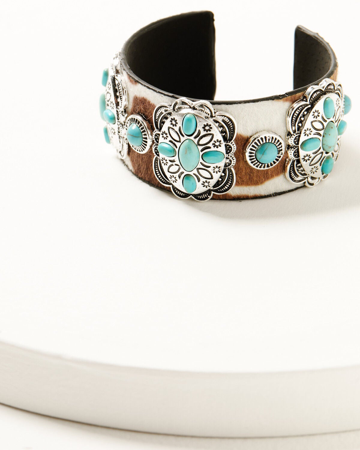 Shyanne Women's Cowhide Concho Statement Cuff, Silver, hi-res
