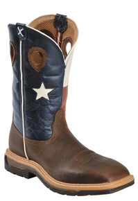 Twisted X Lite Men's Texas Flag Pull-On Work Boots - Steel Toe, Brown, hi-res