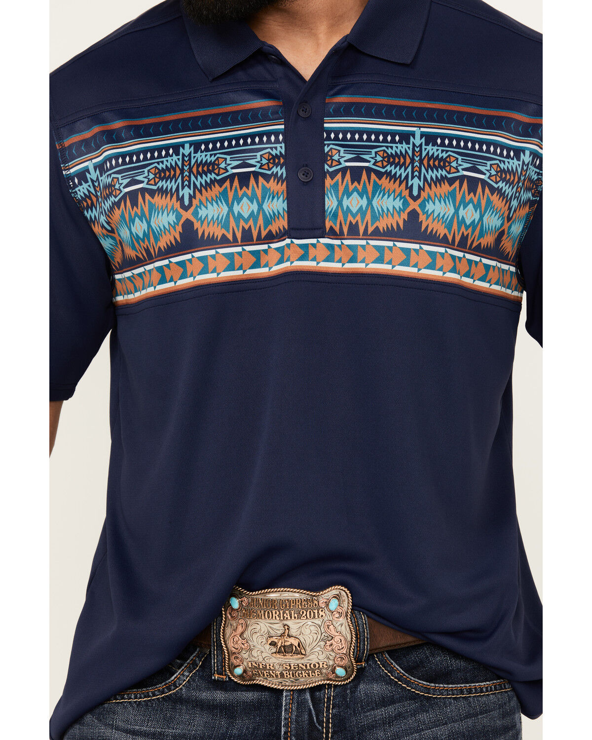 Image #3 - RANK 45® Men's Knao Border Print Short Sleeve Polo Shirt, Dark Blue, hi-res