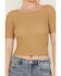 Image #3 - Sadie & Sage Women's Smocked Cropped Tee, Taupe, hi-res