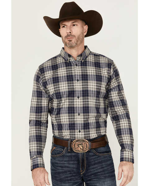 Cody James Men's Howdy Plaid Print Long Sleeve Button-Down Stretch Western Shirt , Navy, hi-res