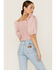 Image #3 - Beyond The Radar Women's Gingham Crop Cinch Detail Top, Blush, hi-res