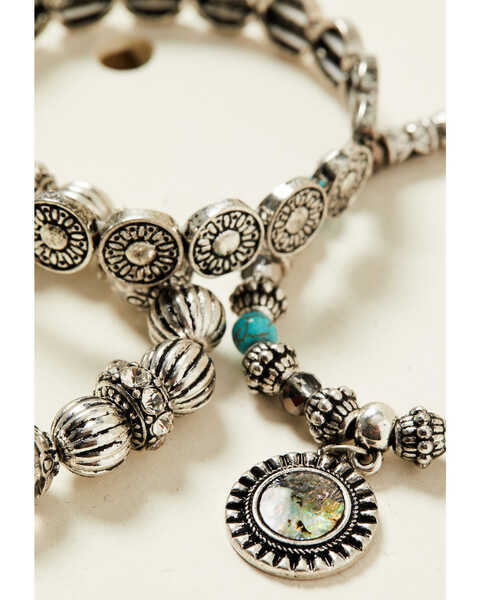 Shyanne Women's Shimmer Concho Stretch Beaded Bracelet Set, Silver, hi-res