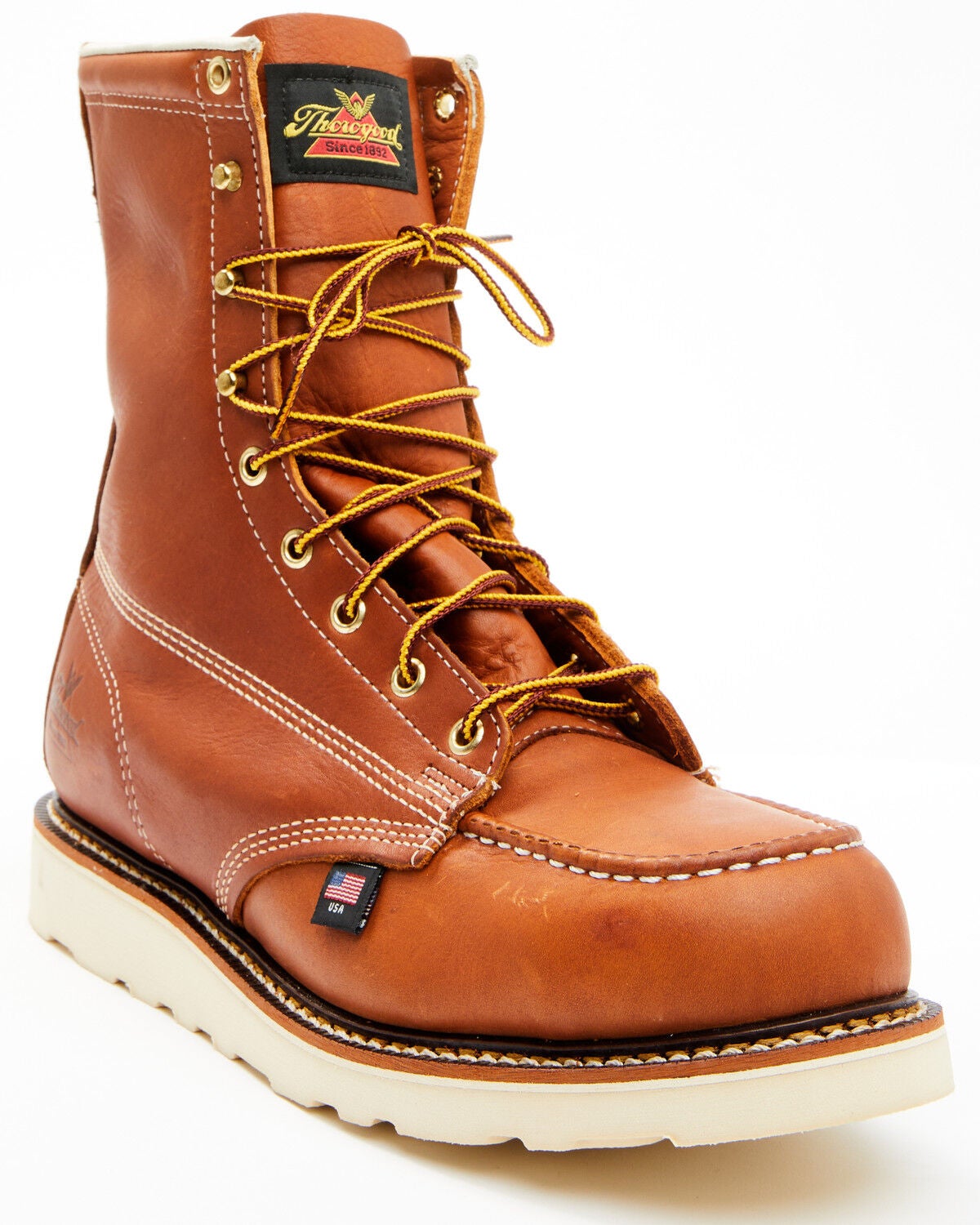 Thorogood Men's 8" American Heritage USA Wedge Work Boots - Steel Toe, Tan, hi-res